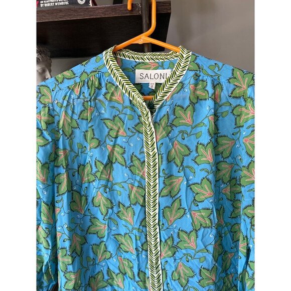 SALONI Tyra Printed Silk Shirt Dress Blue Multi Womens Size 10 - Picture 5 of 8